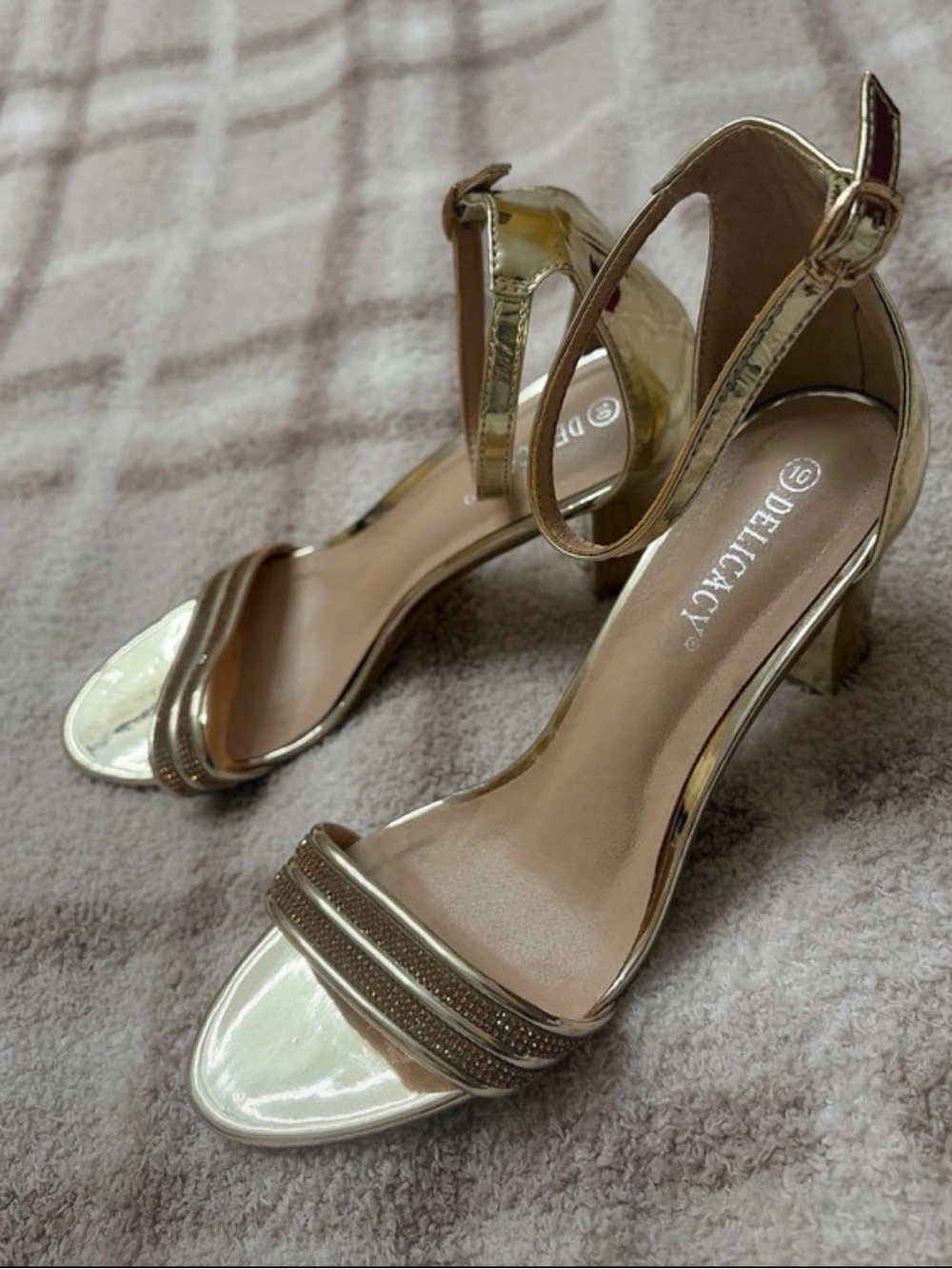 Delicacy Women's Metallic Gold Open-Toe Ankle-Strap Heels